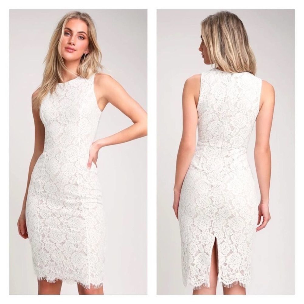 LULU'S Corita White Lace Sleeveless Midi Dress XL